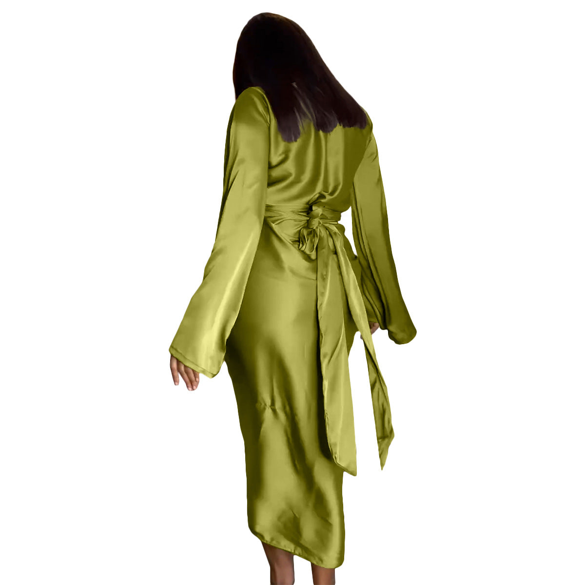Sage Silk Women's Work Pencil Dress Wedding Guest Office Dresses Cocktail Party Long Sleeves Green|Apricot|Black
