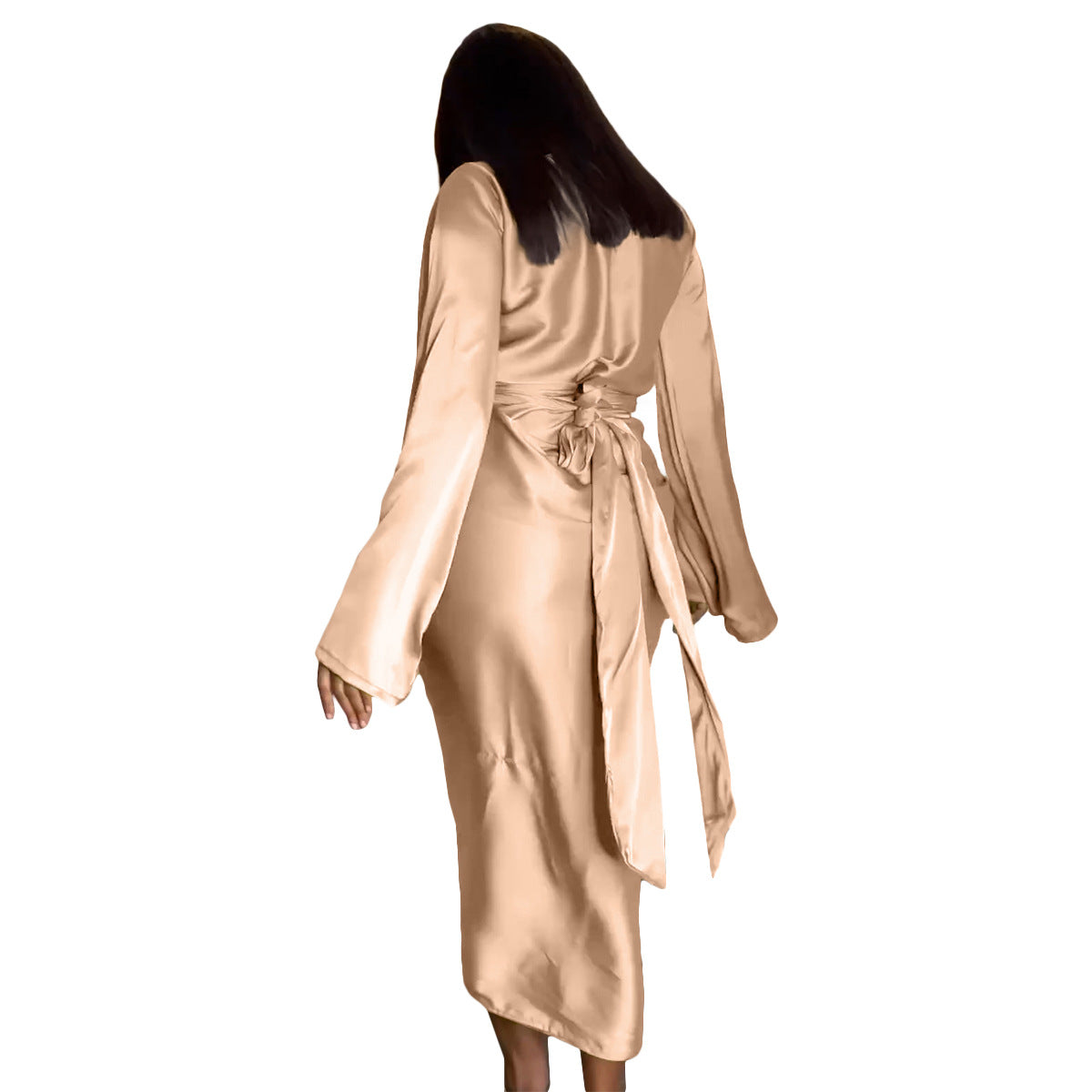 Sage Silk Women's Work Pencil Dress Wedding Guest Office Dresses Cocktail Party Long Sleeves Green|Apricot|Black