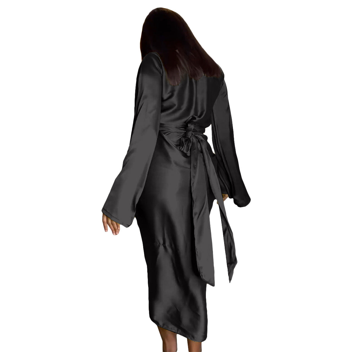 Sage Silk Women's Work Pencil Dress Wedding Guest Office Dresses Cocktail Party Long Sleeves Green|Apricot|Black