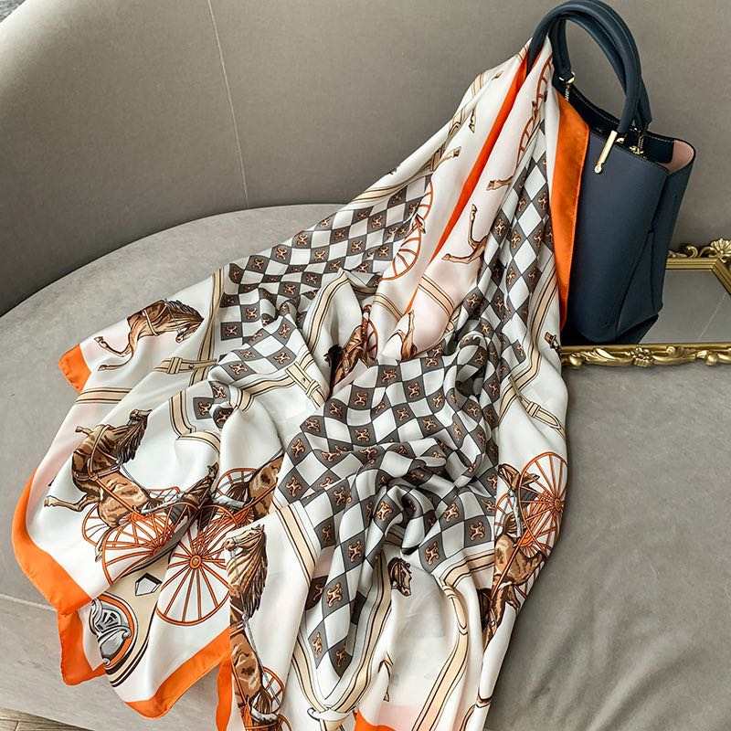 Silk Feel Long Floral Satin Scarves for Women