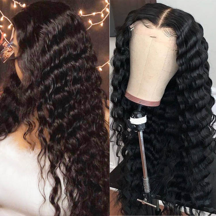 100% 13*4 Human Virgin Frontal Wig-Deep Loose For Women