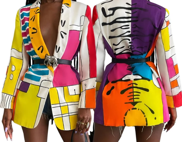 Zoey The Drop Women's Mixed Print Belted Blazer