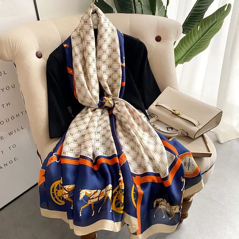 Silk Feel Long Floral Satin Scarves for Women