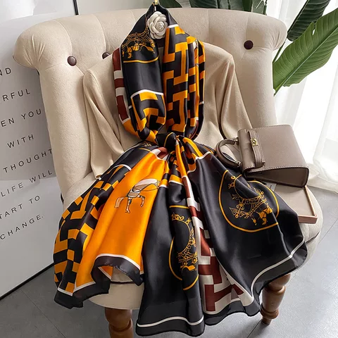 Silk Feel Long Floral Satin Scarves for Women