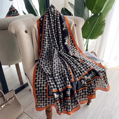 Silk Feel Long Floral Satin Scarves for Women