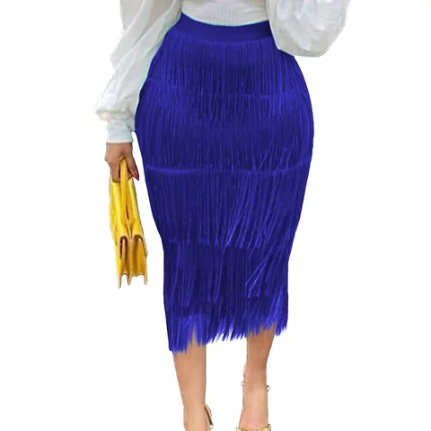 Micaela Fringe Pencil Skirt| Green| Blue