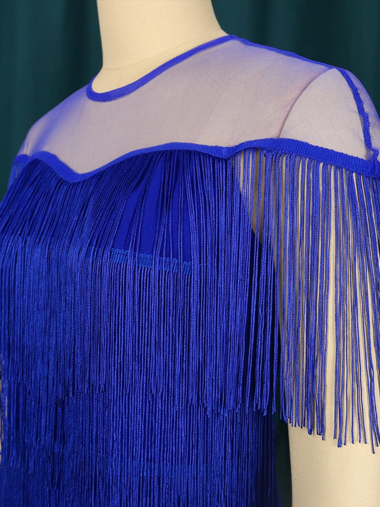 Chita Tassel Fringe Ruffles Sleeve Patchwork Fringe Tiered Midi Dress