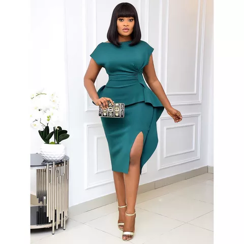 Cian Split Women's Bodycon Ruched Short Sleeve Fitted Casual Dress