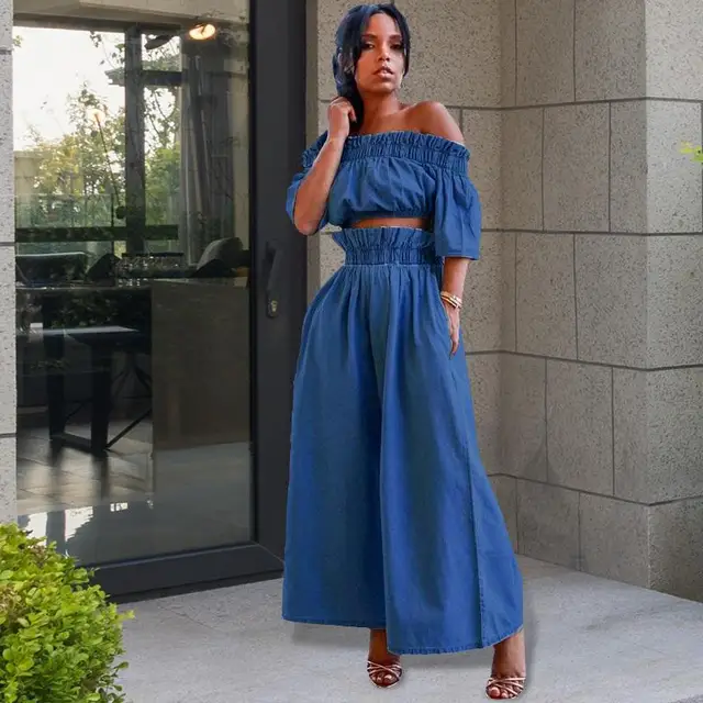Melanna Women 2 Piece Denim Outfits Tracksuit Jumpsuits Lightweight Windbreaker Crop Top Skirt