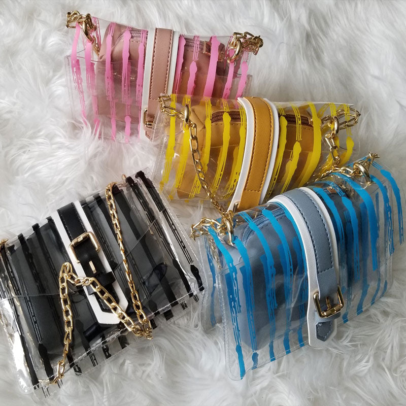 Pretty Clear Tote Bags with Full Stripe Shoulder Handbag with Interior Pocket