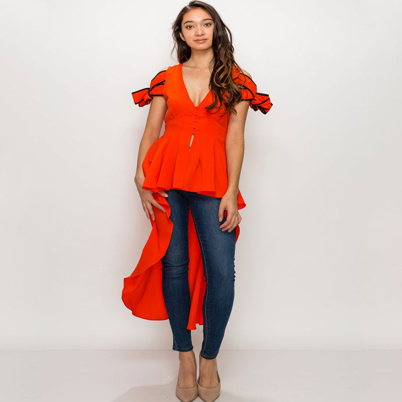 Carrie Cold Shoulder Women Long Sleeve V-Neck Casual Tops Blouse Shirt