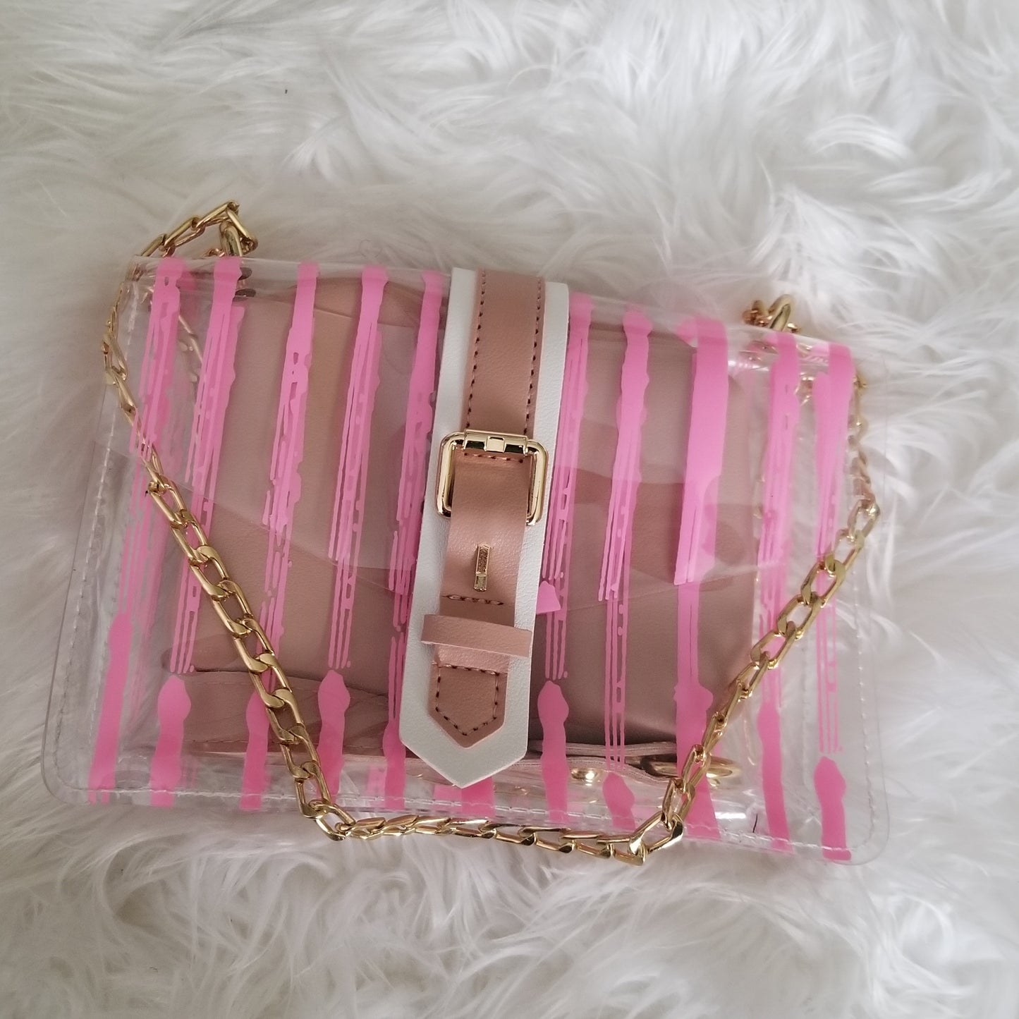 Pretty Clear Tote Bags with Full Stripe Shoulder Handbag with Interior Pocket