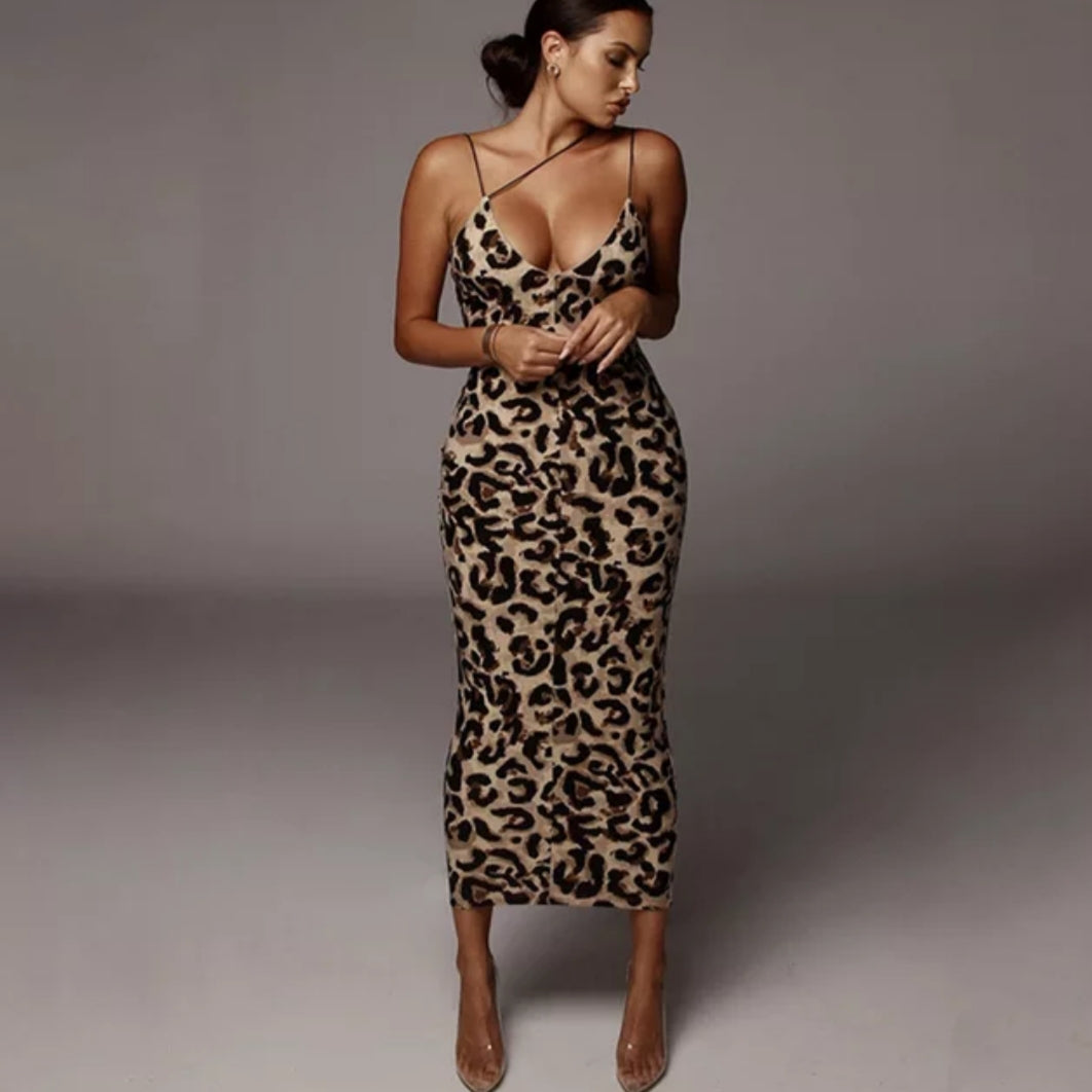 Stalla Animal Print Women's Spaghetti Strap Bodycon Tank One Piece Jumpsuits Rompers Playsuit