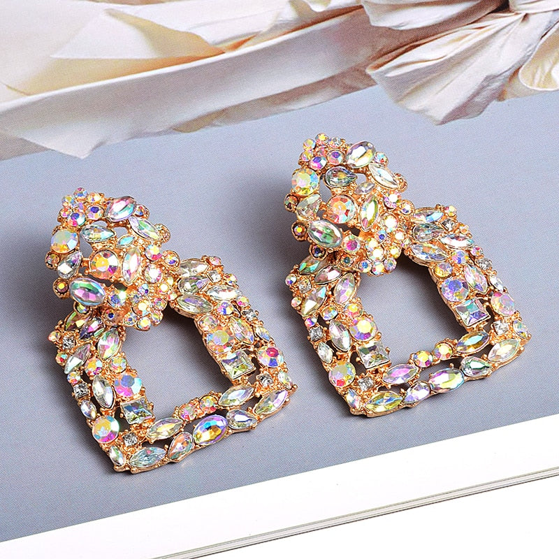 Bryann Crystals Square Metal Earrings
