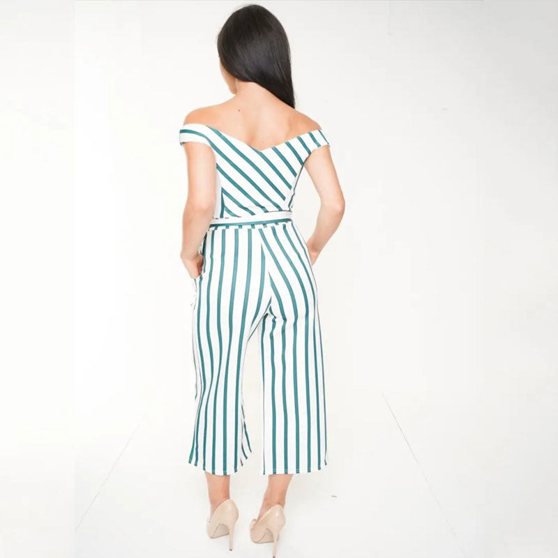 Wellin Off Shoulder Striped Jumpsuit
