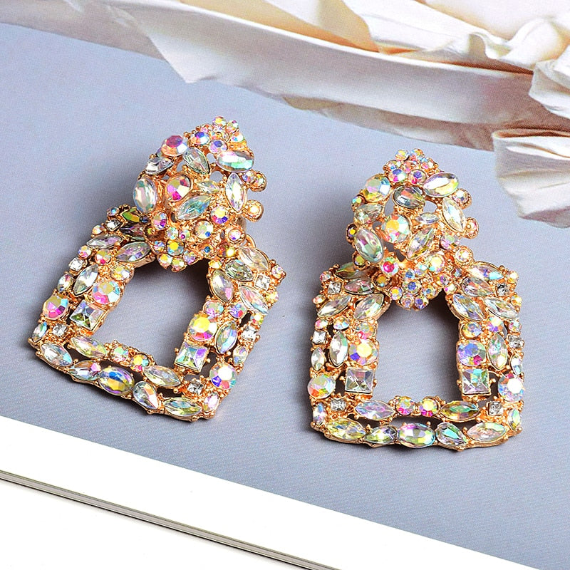 Bryann Crystals Square Metal Earrings