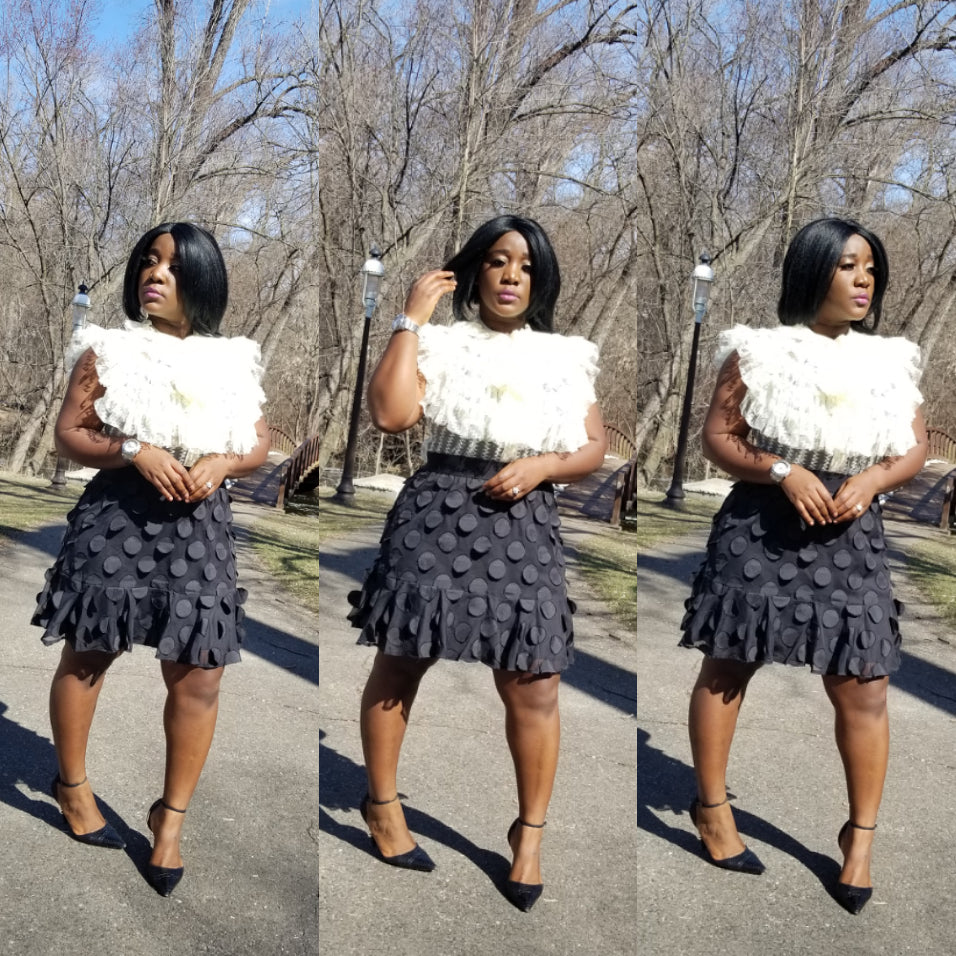 Staci Tie Neck Layered Ruffle White Blouse