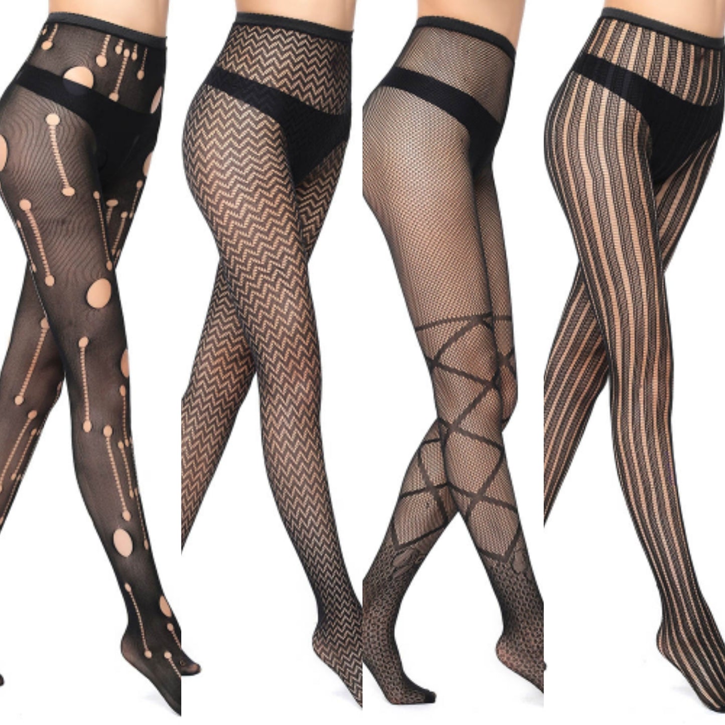Women's Sheer Mesh Geometric Patterned Tights High Waist Footed Pantyhose Stockings