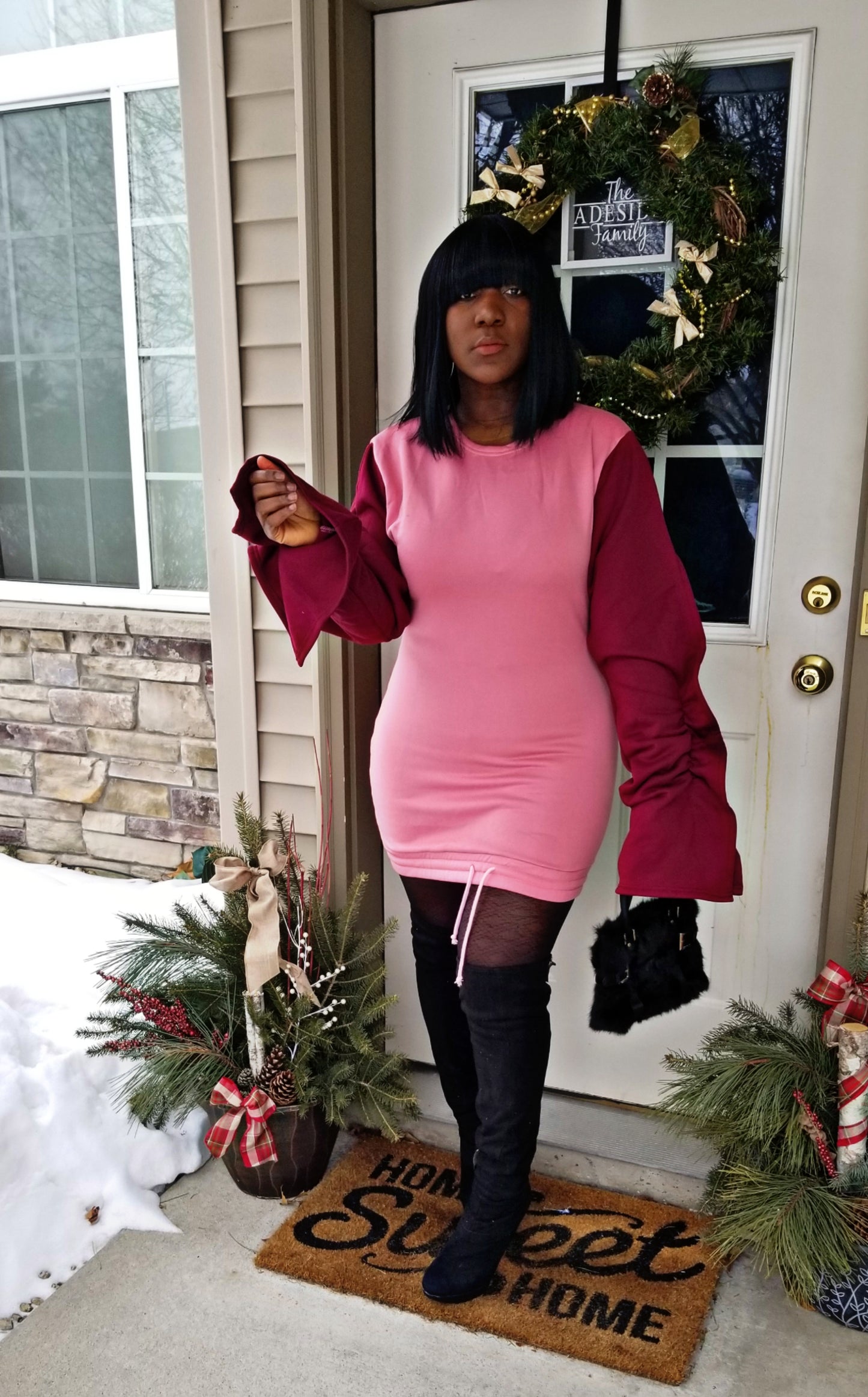 Naya Hallow Puff Sleeves Bodycon Dress| Pink