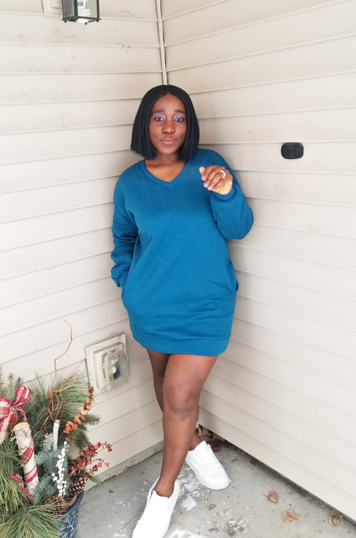 Sana Oversize V-Neck Long SleevesLightweight Sweaterr |Teal