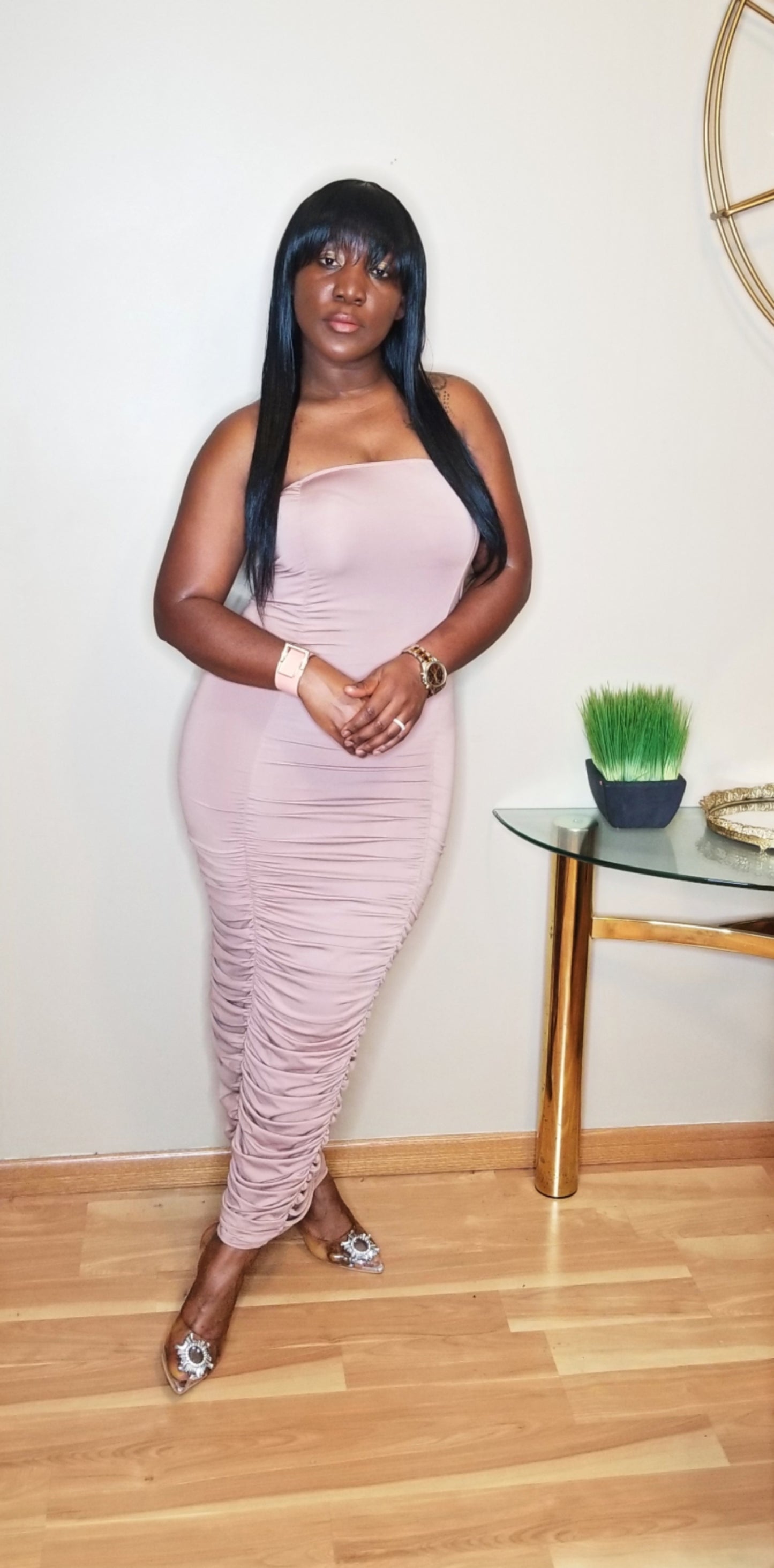 Oliva Womens Fall Off Shoulder Maxi Bodycon Dress Long Sleeve Ruched Fitted Club Dresses With Slit