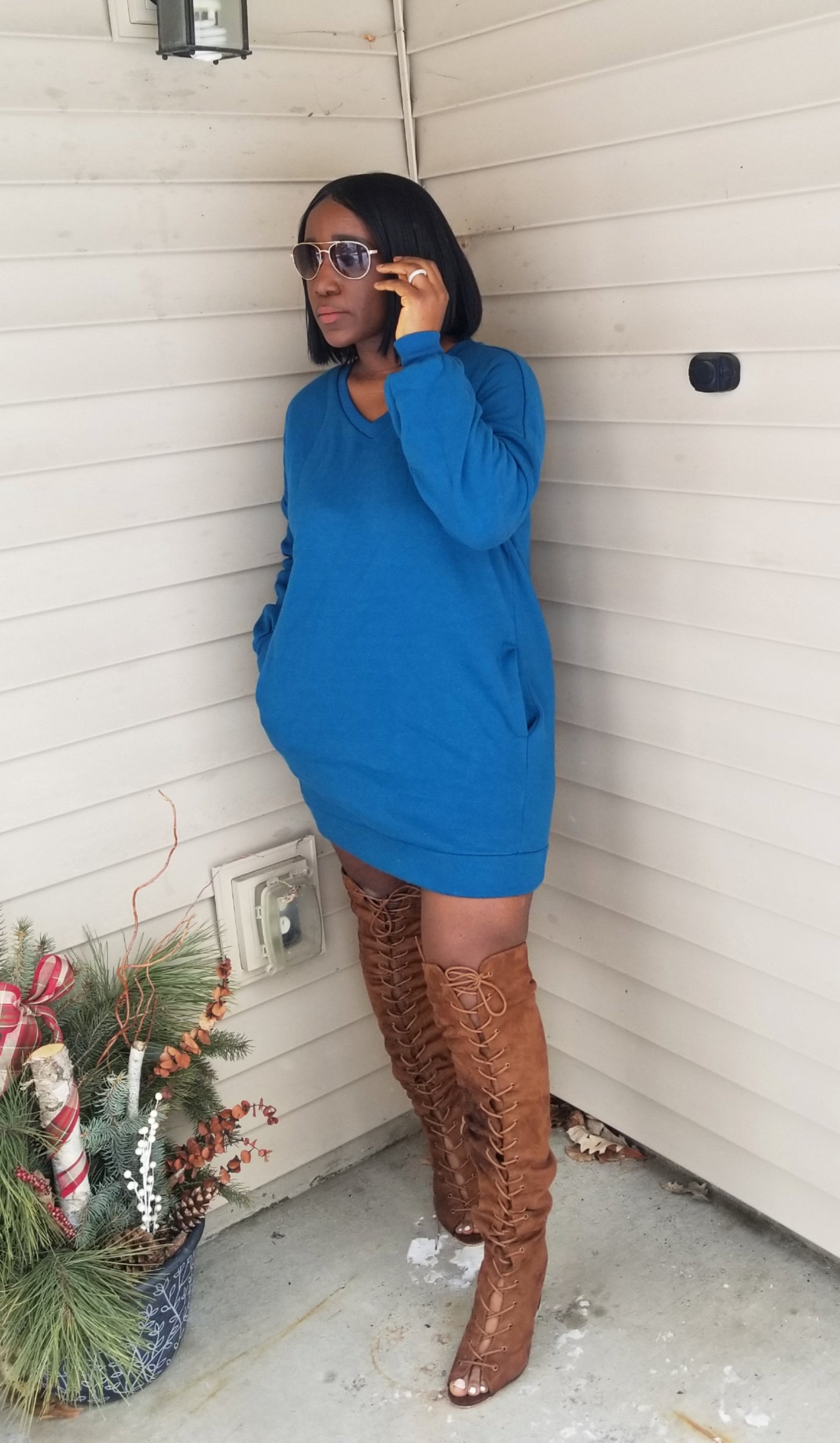 Sana Oversize V-Neck Long SleevesLightweight Sweaterr |Teal