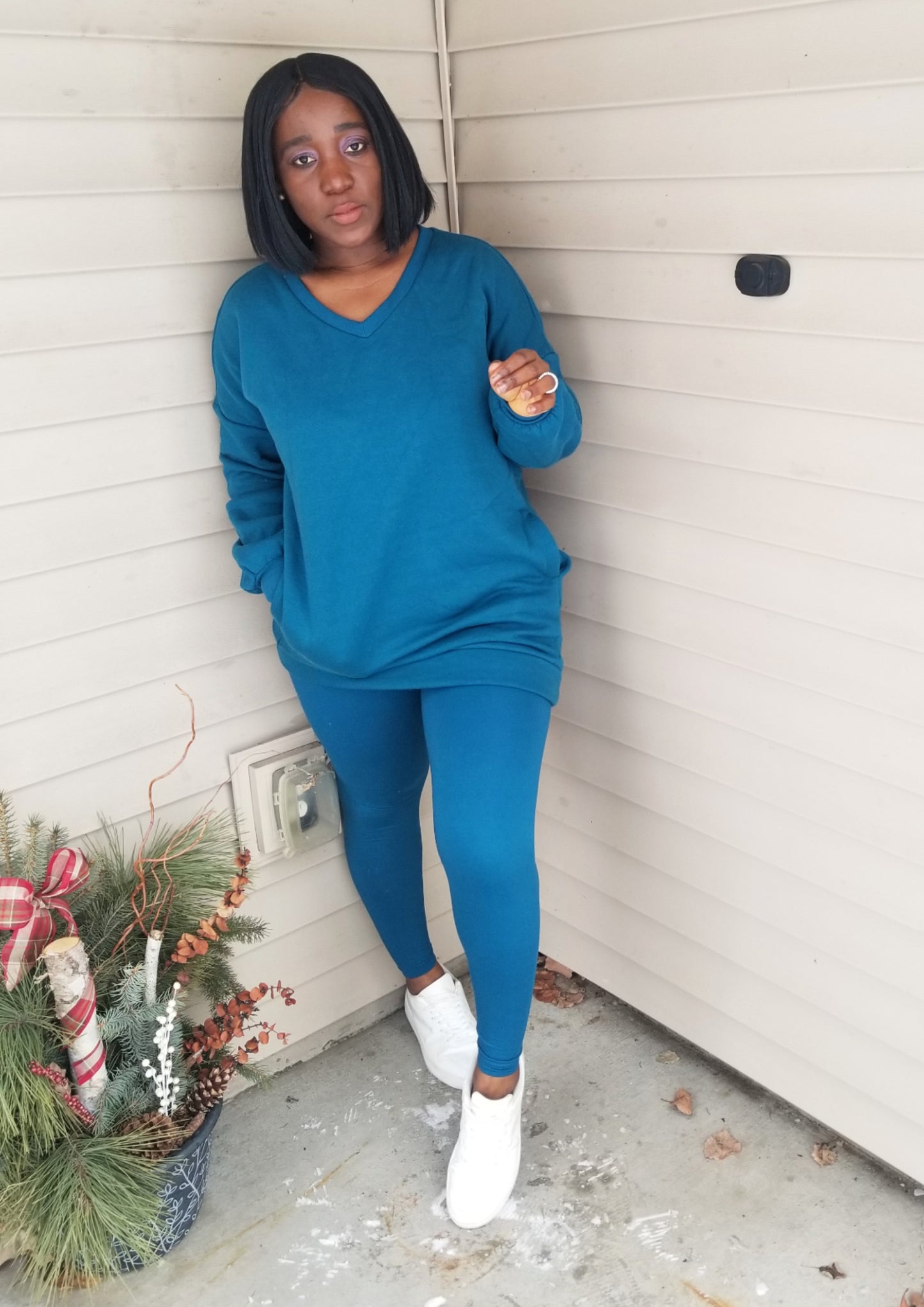 Women's 2 Piece Outfits Sweater And Pajama Set Long Sleeve Top Wide Leg Pants Loungewear