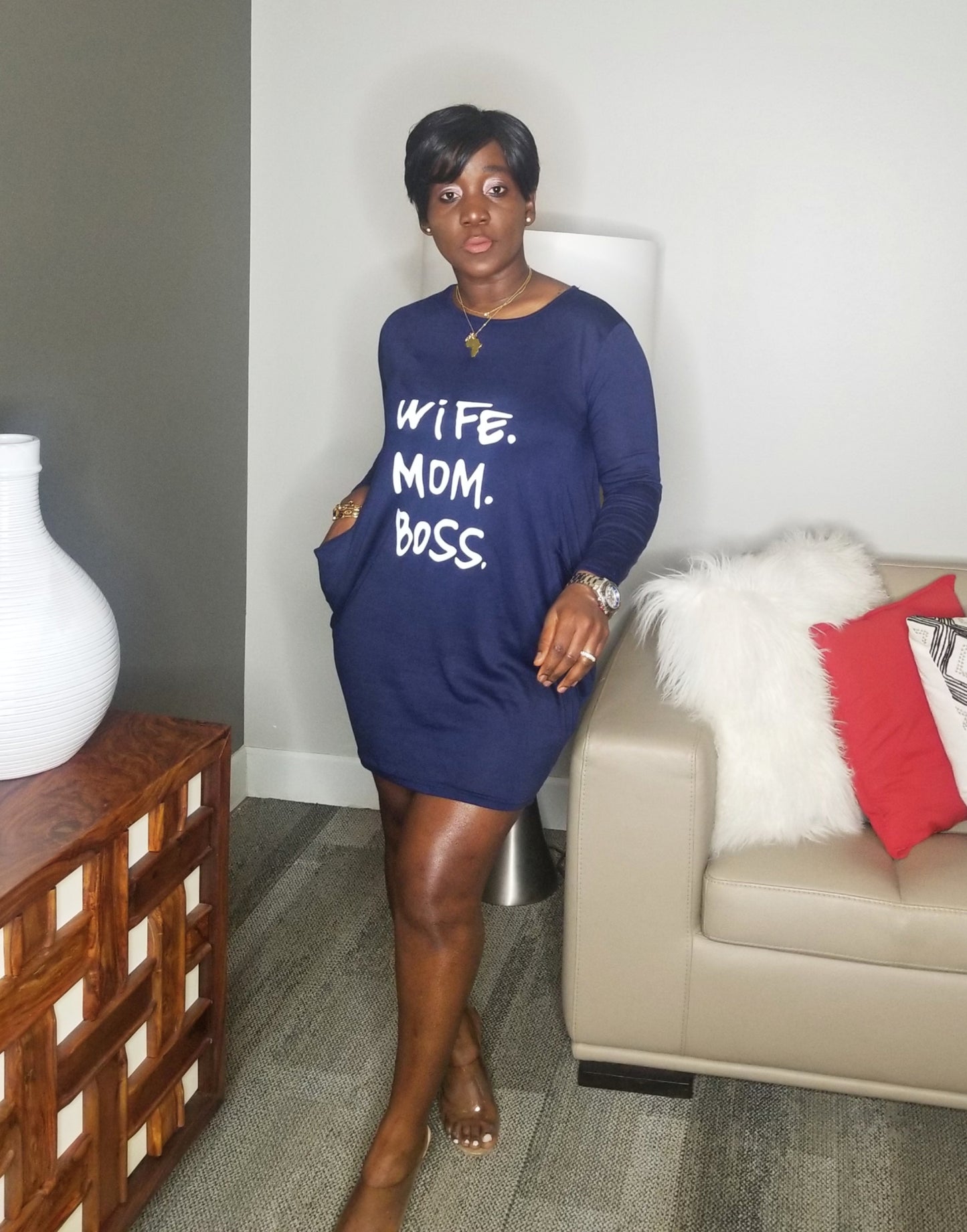 It's The Boss For Me Fashion Long Basic Sweatshirt Dress| BLUE