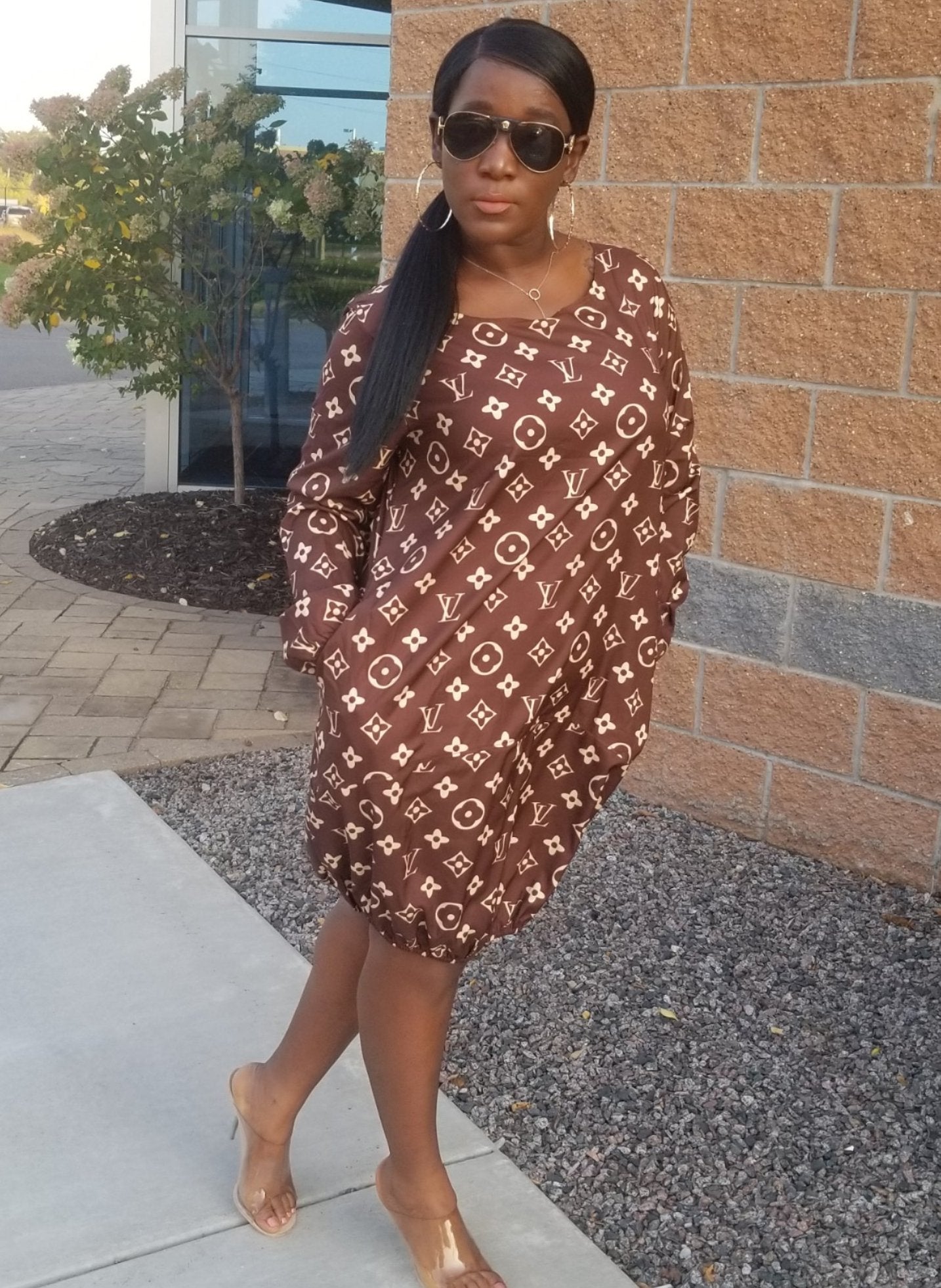 Brielle Women's Plus Size Long Sleeve Tunic Top Crew Neck Summer Oversized Fit Basic T Shirts Blouse | Brown