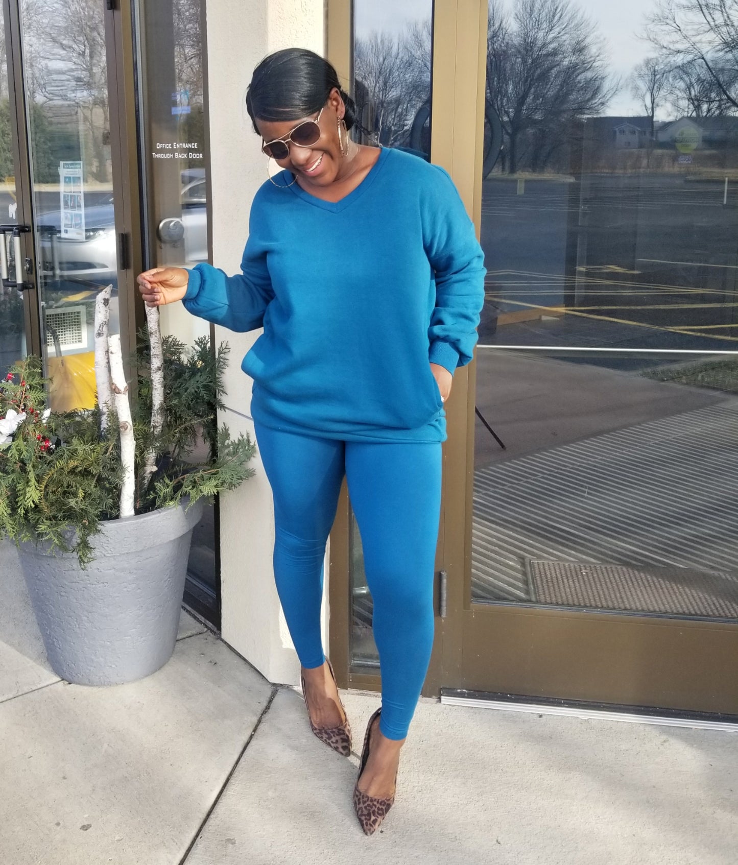 Women's 2 Piece Outfits Sweater And Pajama Set Long Sleeve Top Wide Leg Pants Loungewear