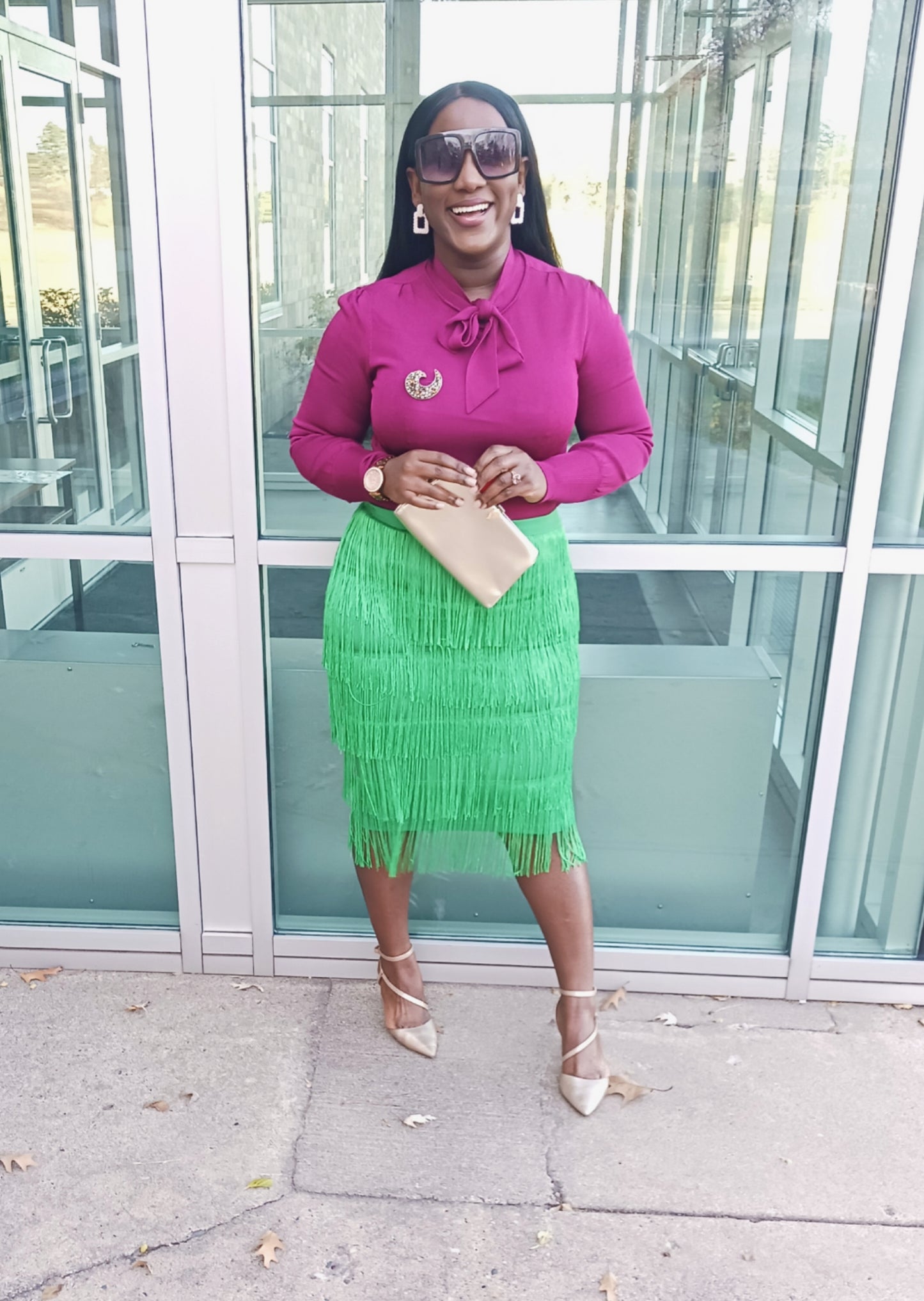 Micaela Fringe Pencil Skirt| Green| Blue