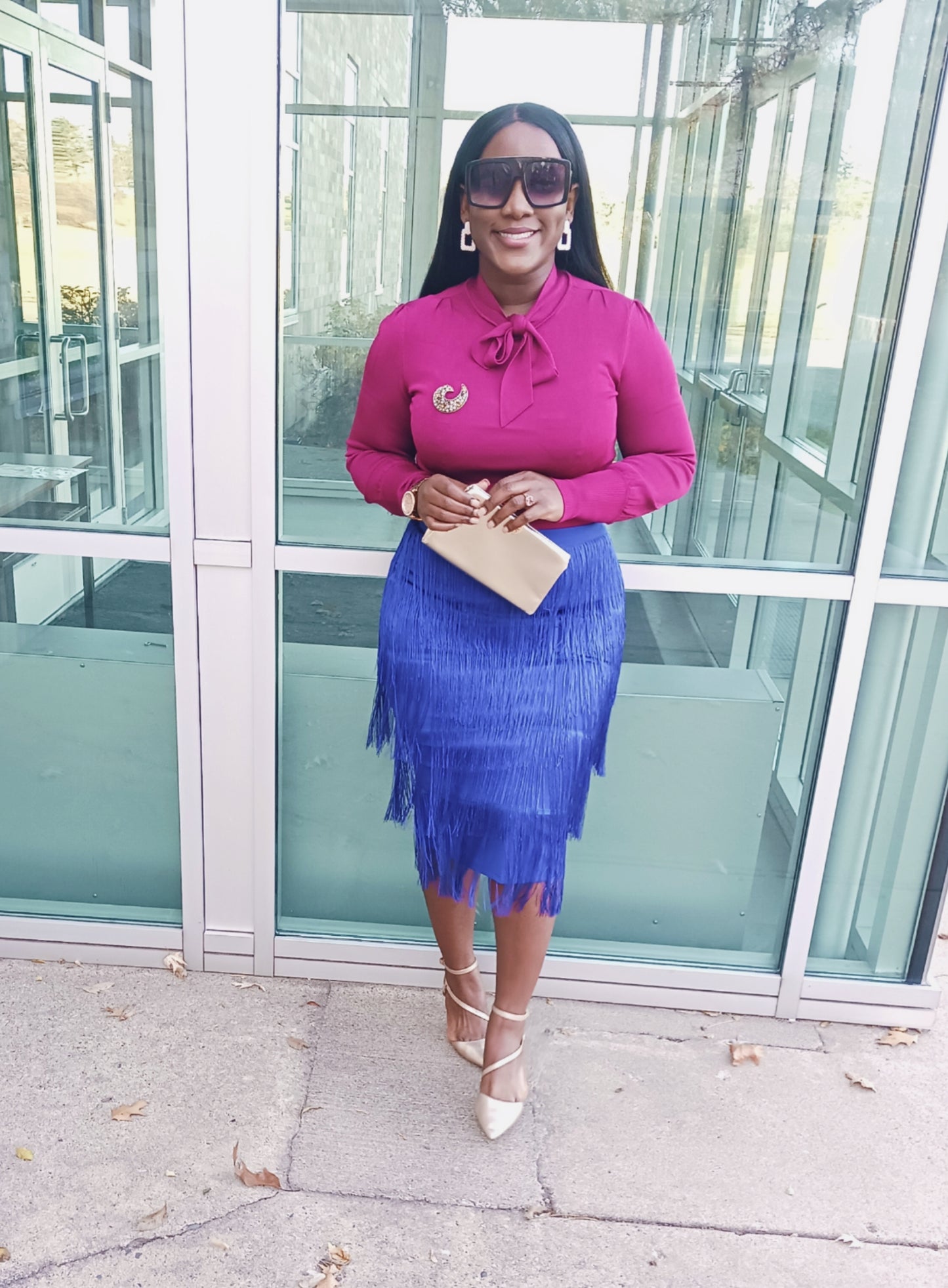Micaela Fringe Pencil Skirt| Green| Blue