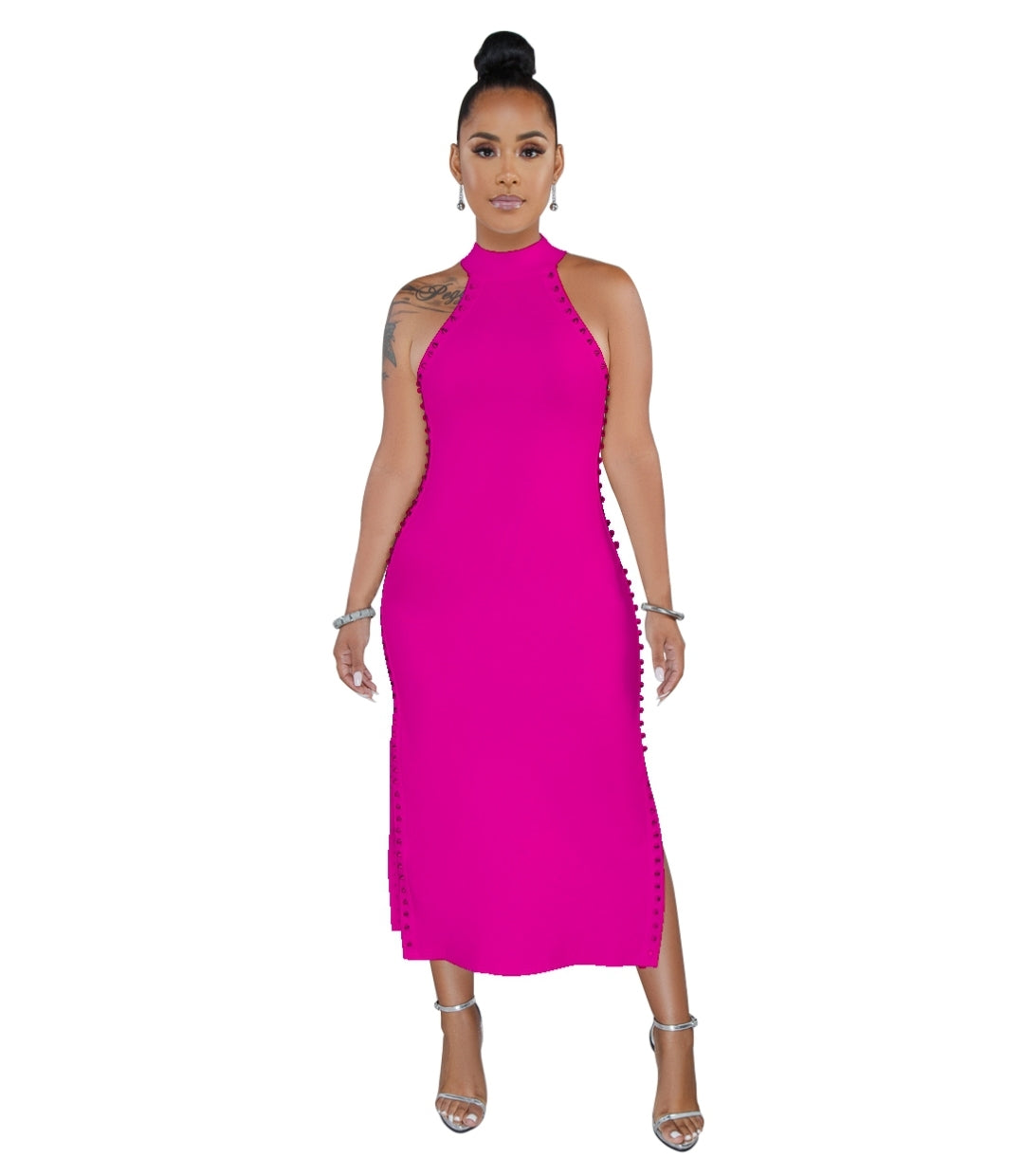 Ivy Women's Sexy Ruched Bodycon Mini Dress Long Sleeve Cocktail Party Dresses (Pink)