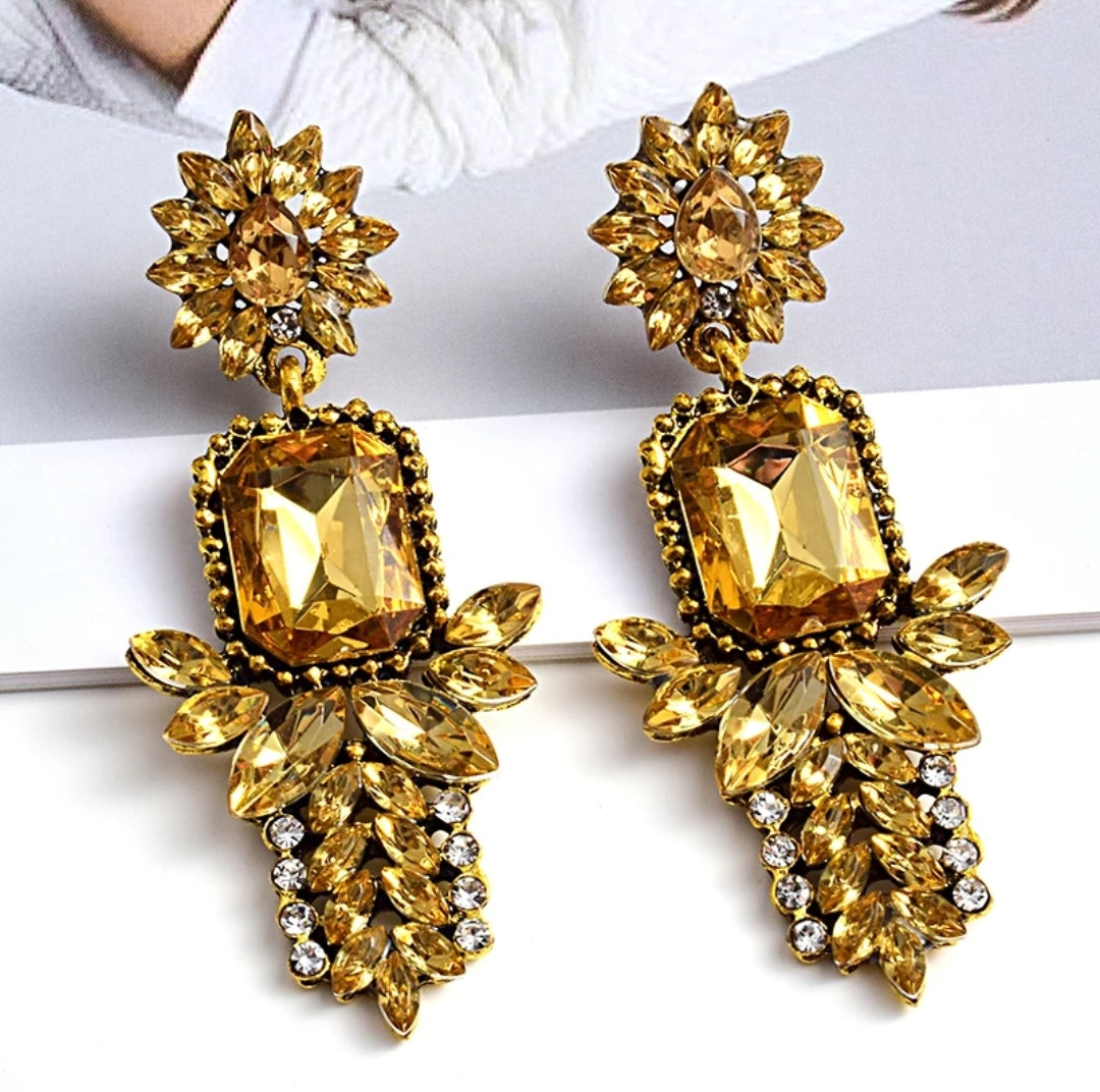 Lani Rhinestone Earrings Fancy Crystal Cluster Drop Earrings