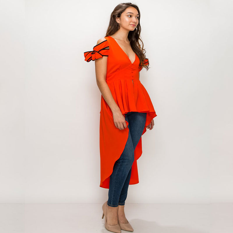 Carrie Cold Shoulder Women Long Sleeve V-Neck Casual Tops Blouse Shirt