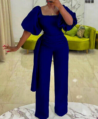 Annalise Puff Sleeve Flared Jumpsuit Purple| Blue