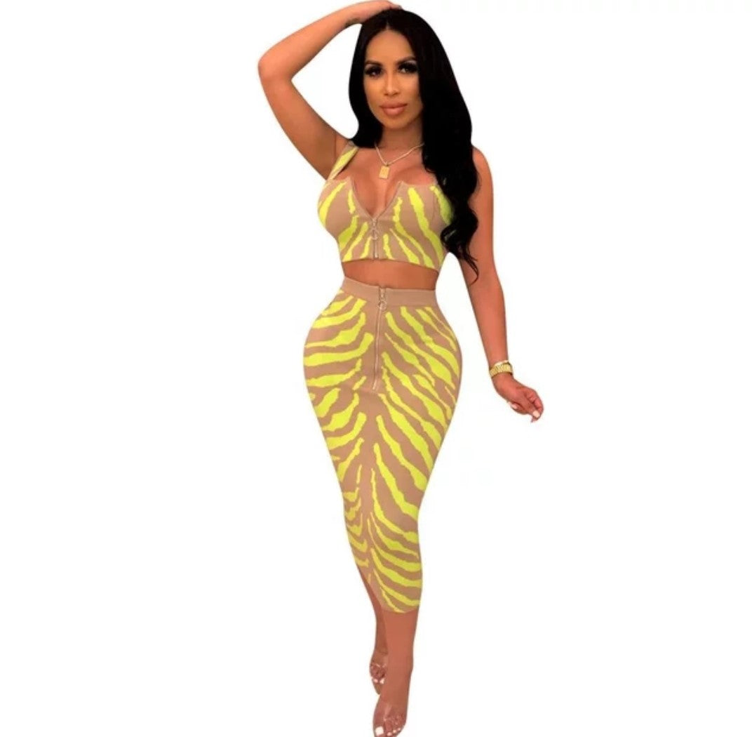Double Dose Women's Sexy 2 Piece Outfit Bodycon Ruched Mesh Top and Skirt Set