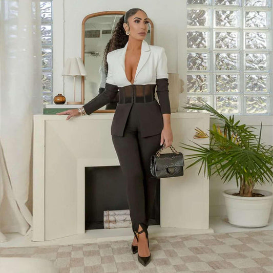 Emi Deep V-Mesh Two Piece Set