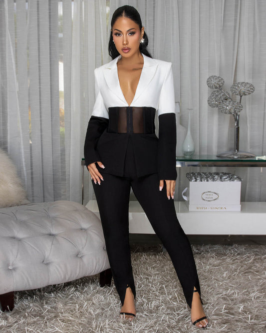 Emi Deep V-Mesh Two Piece Set
