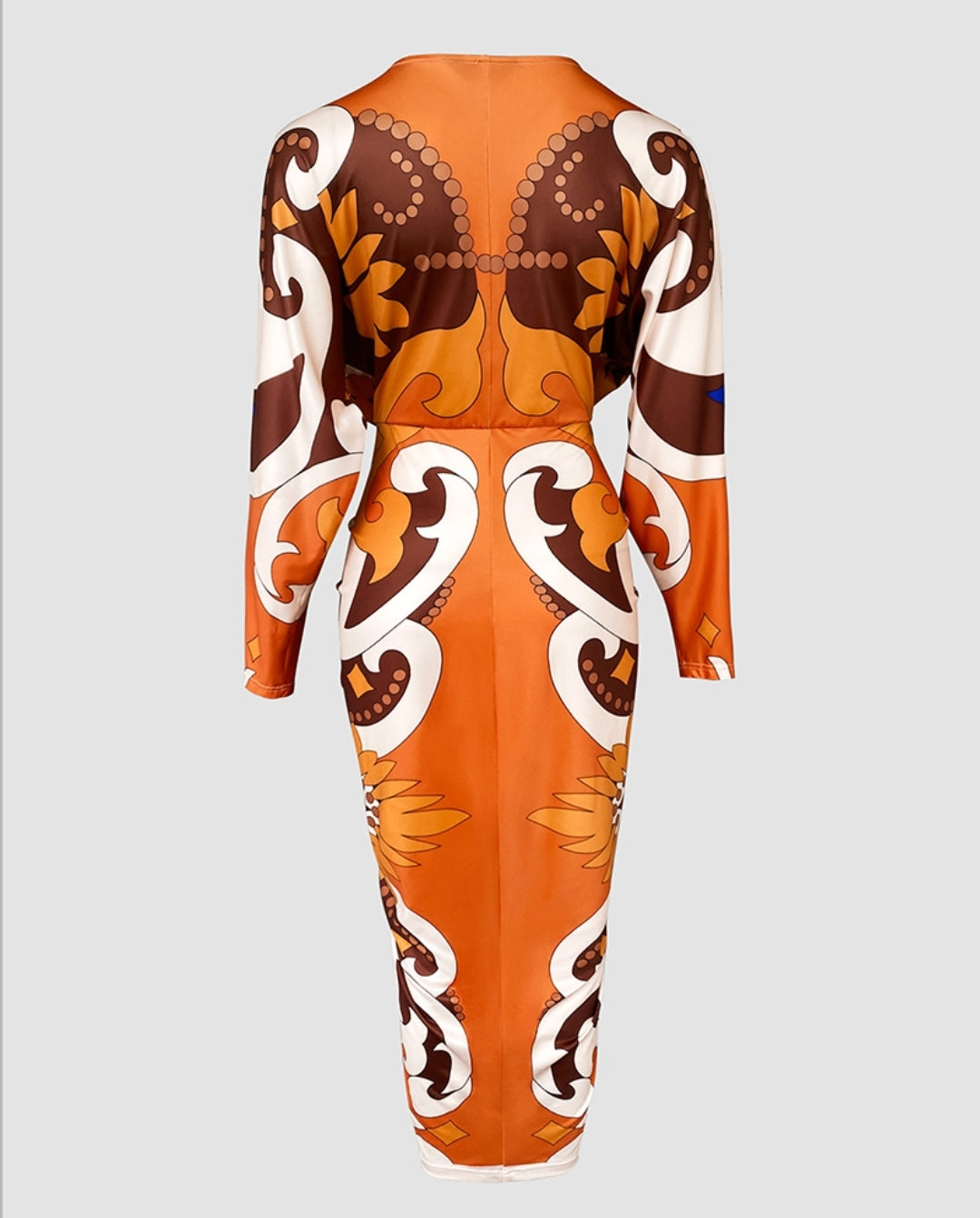 Celina Orange Deep V-Neck Maxi