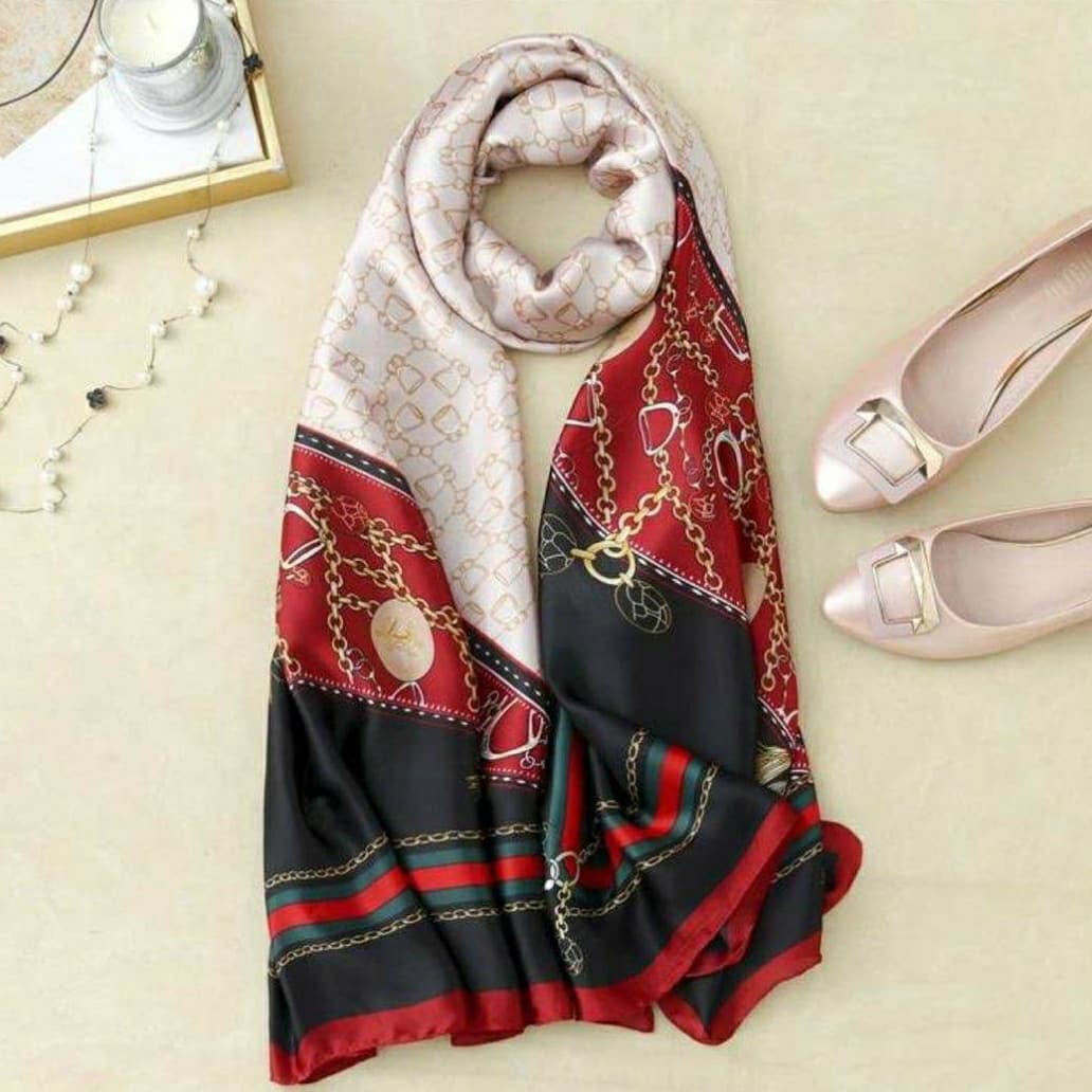 Silk Feel Long Floral Satin Scarves for Women