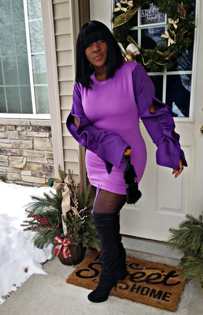 Naya Hallow Sleeve Dress| Purple