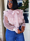 Staci Tie Neck Layered Ruffle Pink Blouse(Long Sleeves)