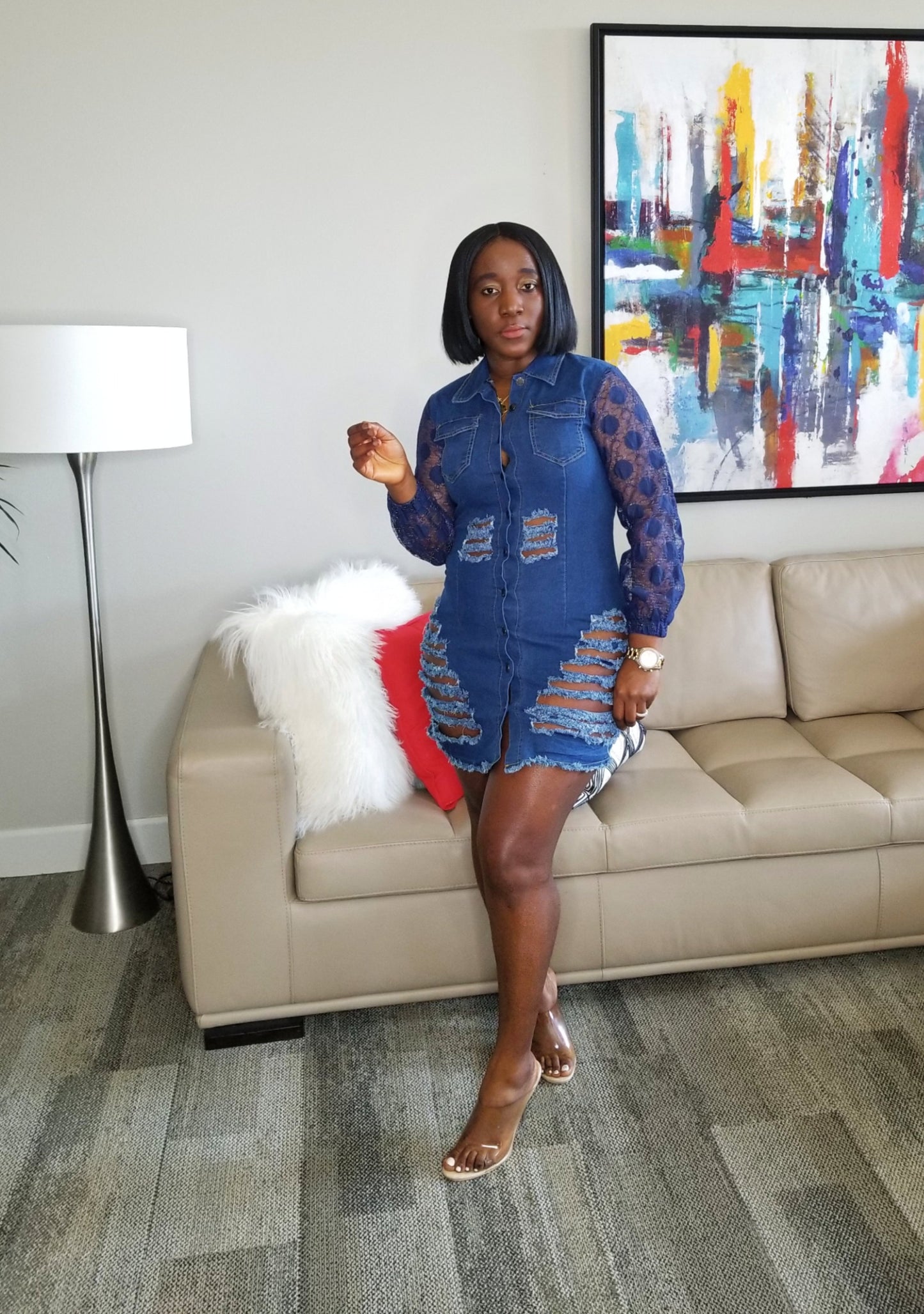 Mia Lace-up Long Sleeve button down Denim Dress Chic Always Boutique,LLC Mia Lace-up Long Sleeve button down Denim Dress Chic Always Boutique,LLC