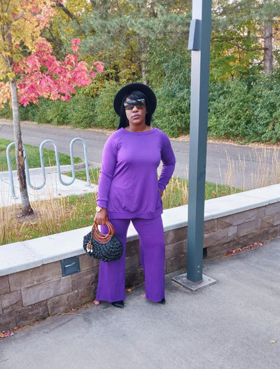 Aella Long sleeves Pants Jumpsuit Set with Pockets |Purple